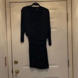 Three Dots Black Ruched Wrap Dress